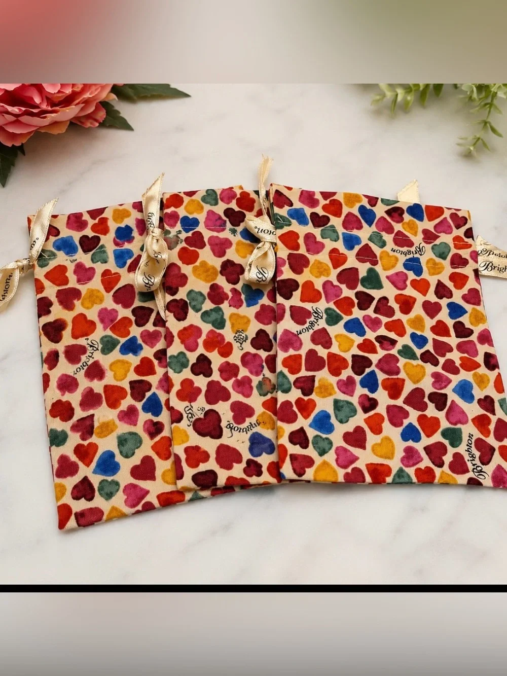 Brighton Set of 3 Colorful Heart Print Jewelry Dust Bags Pouches